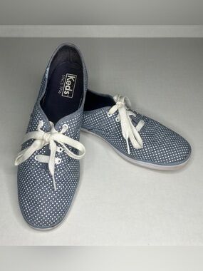 Keds Women's Size 8.5 Blue & White Polka Dot Canvas Sneakers